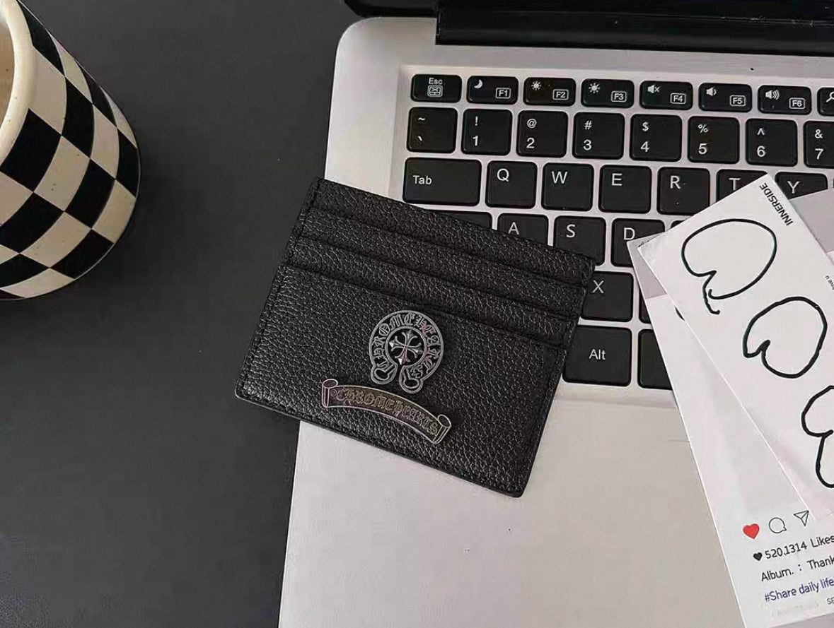 Luxury Gothic-Inspired Cardholder – Chrome Cross Leather Wallet (Multiple Styles)