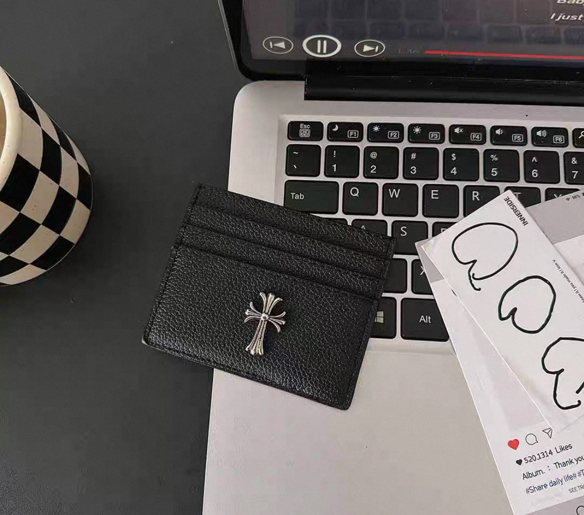 Luxury Gothic-Inspired Cardholder – Chrome Cross Leather Wallet (Multiple Styles)