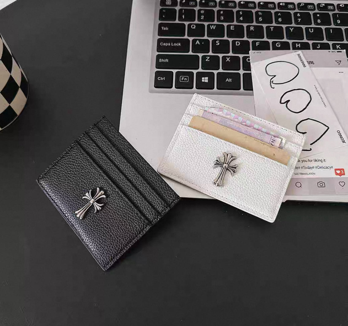 Luxury Gothic-Inspired Cardholder – Chrome Cross Leather Wallet (Multiple Styles)