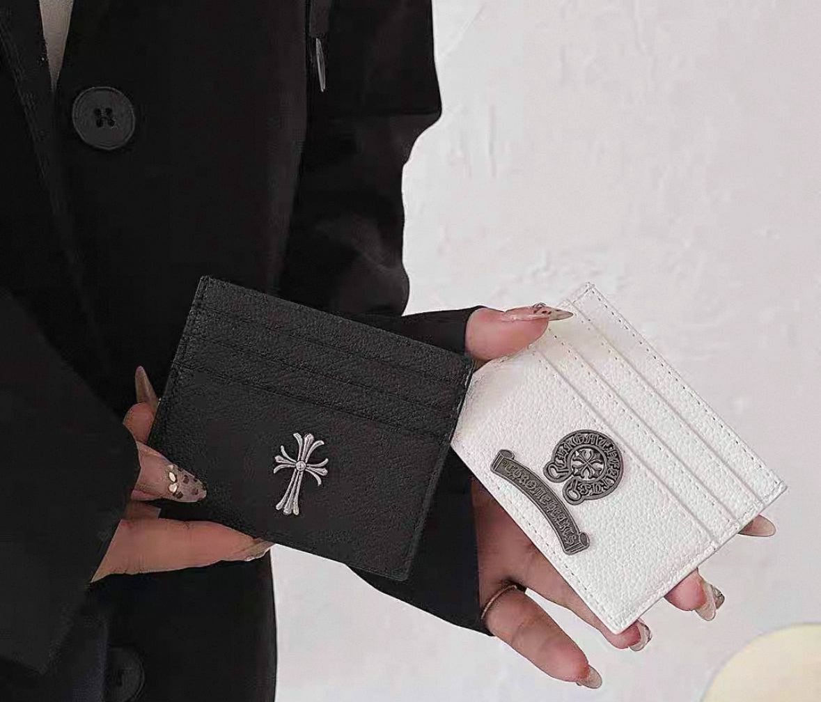 Luxury Gothic-Inspired Cardholder – Chrome Cross Leather Wallet (Multiple Styles)