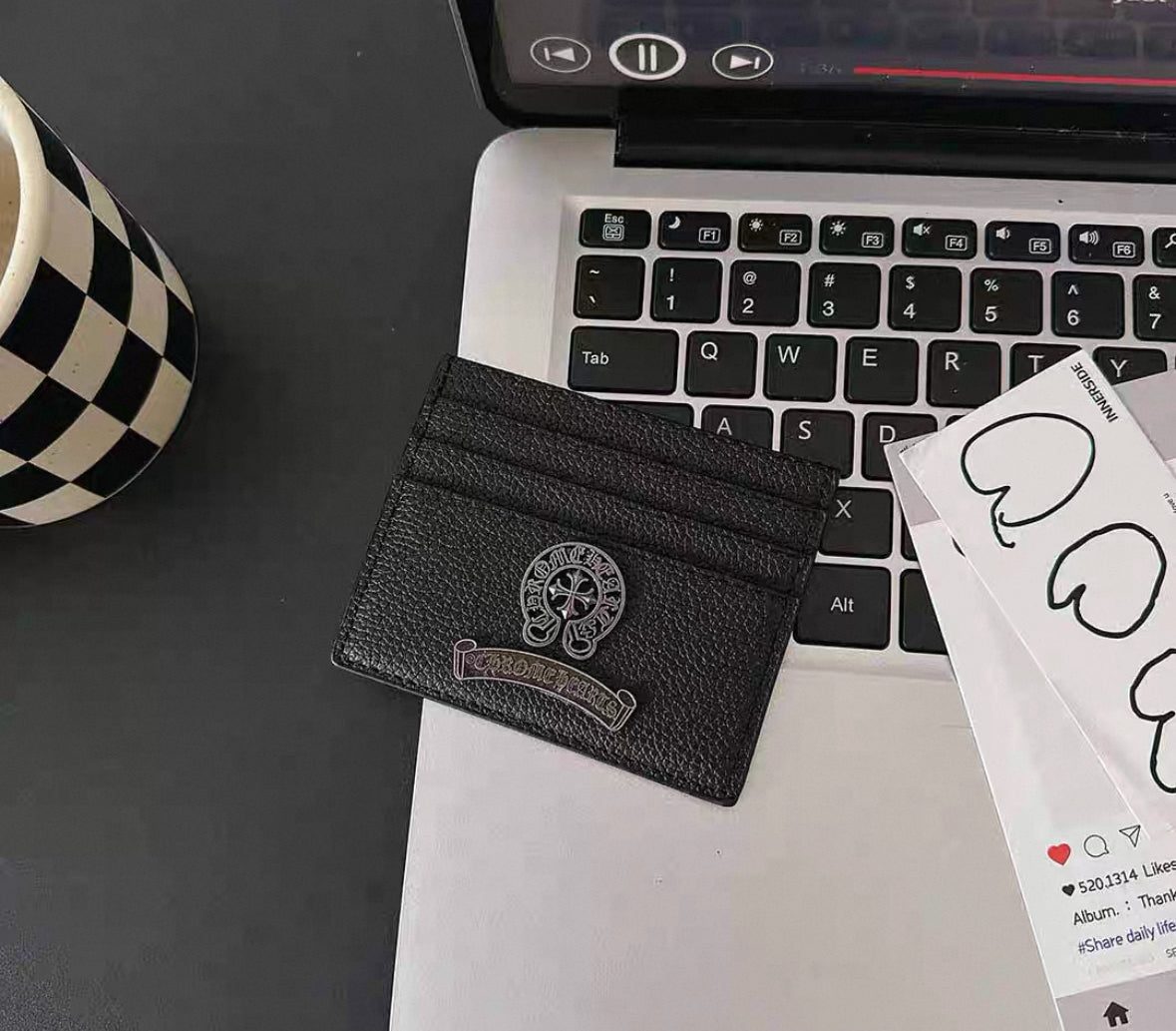 Luxury Gothic-Inspired Cardholder – Chrome Cross Leather Wallet (Multiple Styles)