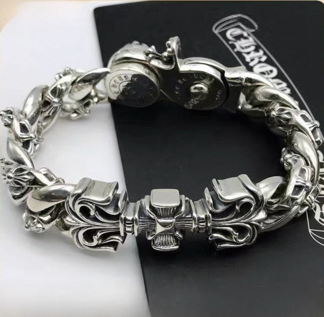 Luxury Chrome-Inspired Gothic Cross Bracelet – Heavyweight Sterling Style Link Chain