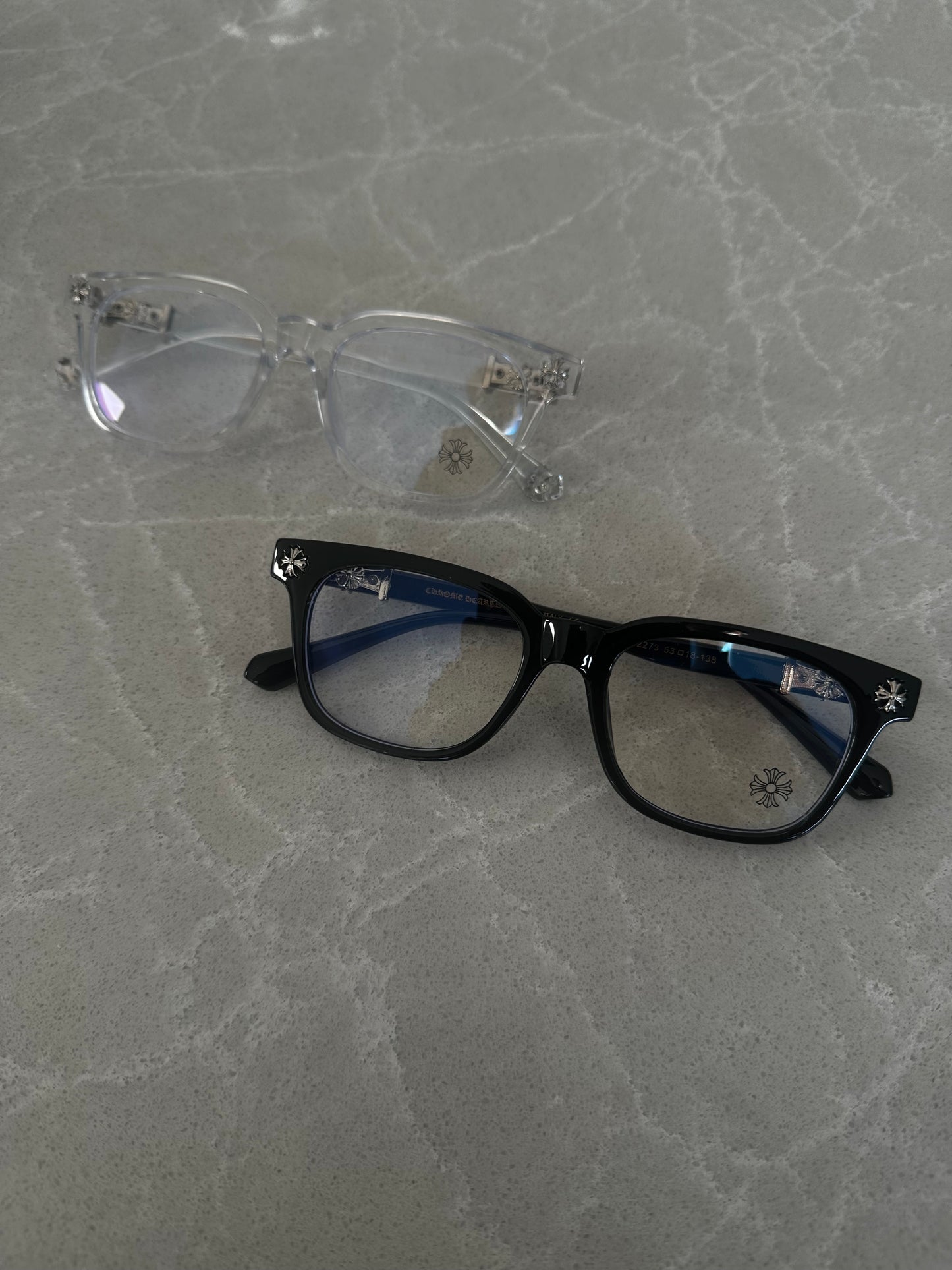 Luxury Chrome-Inspired Square Frame Glasses – Clear & Black