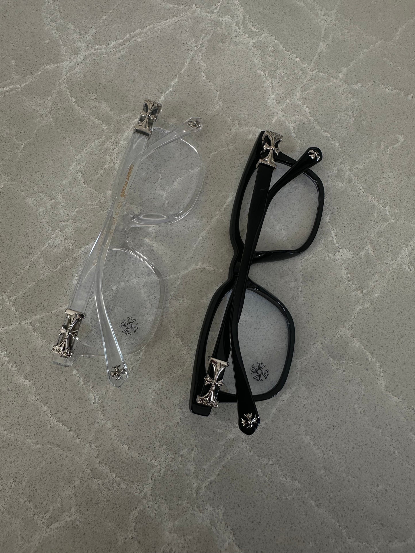 Luxury Chrome-Inspired Square Frame Glasses – Clear & Black