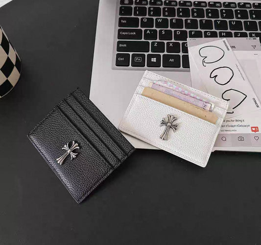 Luxury Gothic-Inspired Cardholder – Chrome Cross Leather Wallet (Multiple Styles)