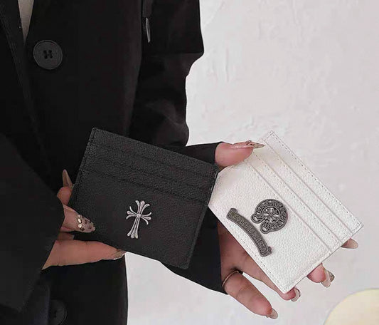 Luxury Gothic-Inspired Cardholder – Chrome Cross Leather Wallet (Multiple Styles)