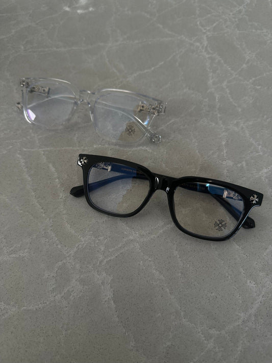 Luxury Chrome-Inspired Square Frame Glasses – Clear & Black
