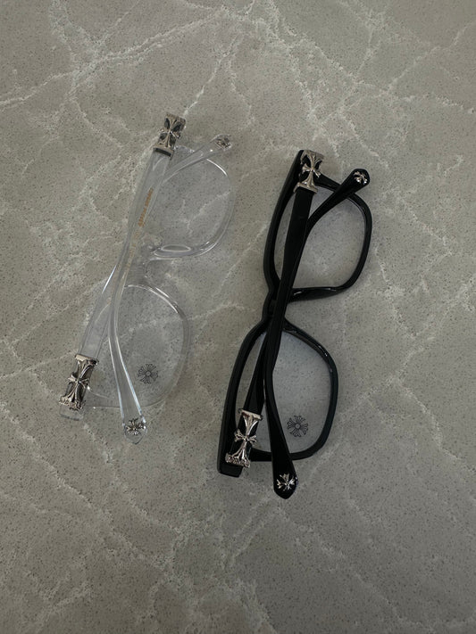 Luxury Chrome-Inspired Square Frame Glasses – Clear & Black
